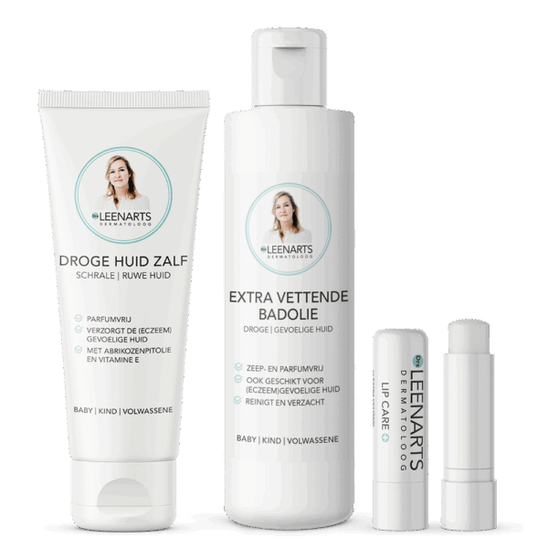 Extra Droge Huid set (drie producten) | Drs Leenarts | Droge Huid zalf, Badolie, Lipcare+. Voor herstel van de huidbarrière. Zonder parfum