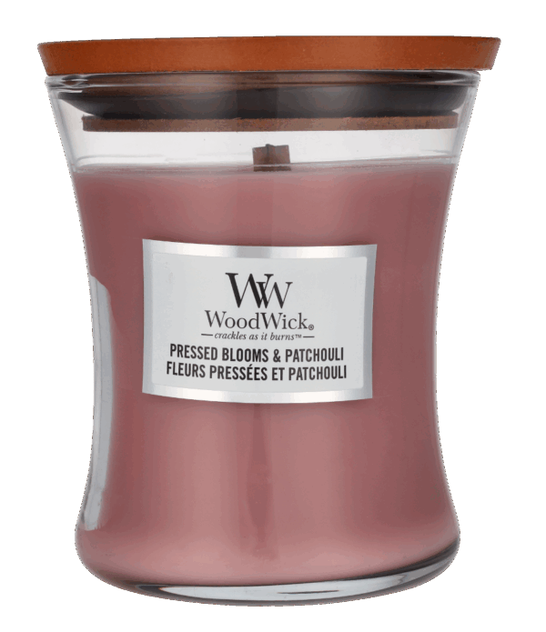 Woodwick Pressed Blooms & Patchouli Medium Hourglass Candle 0